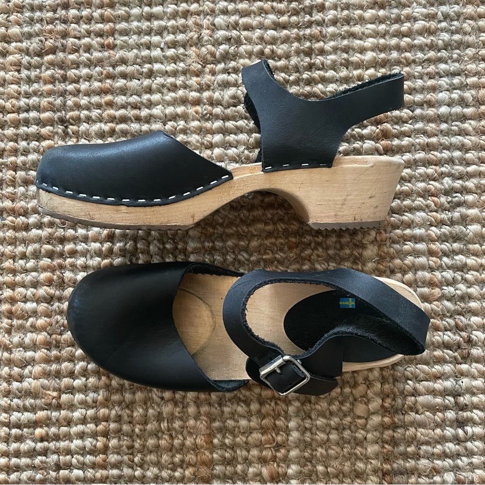 Lotta from Stockholm Leather and Wood Clog Sandals